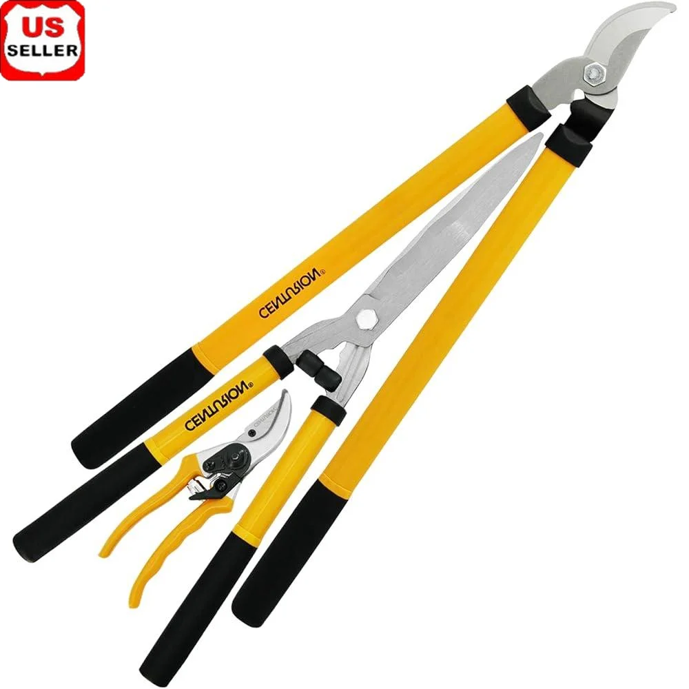 Heavy Duty 3-Piece Lopper Hedge Shear Pruner Combo Set Rust Resistant Carbon Steel Blades Ergonomic Handle Garden Yard Care Tool