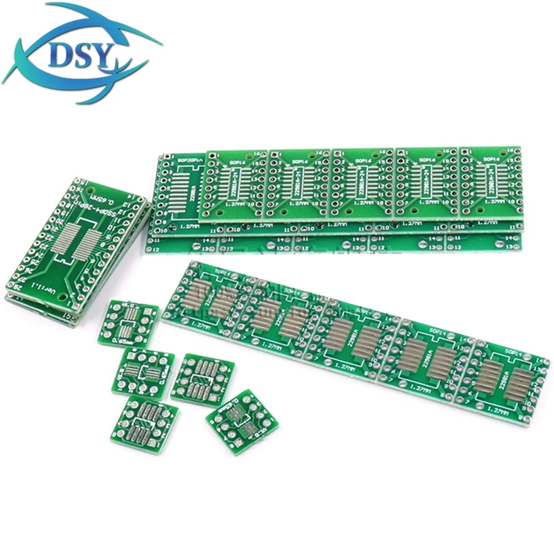 30PCS SOP8 SOP14 SOP16 SOP20 SOP24 SOP28 PCB Board KITs 0.65/1.27mm SMD Turn To DIP Adapter Converter Plate SOP 8 14 16 20 24 28