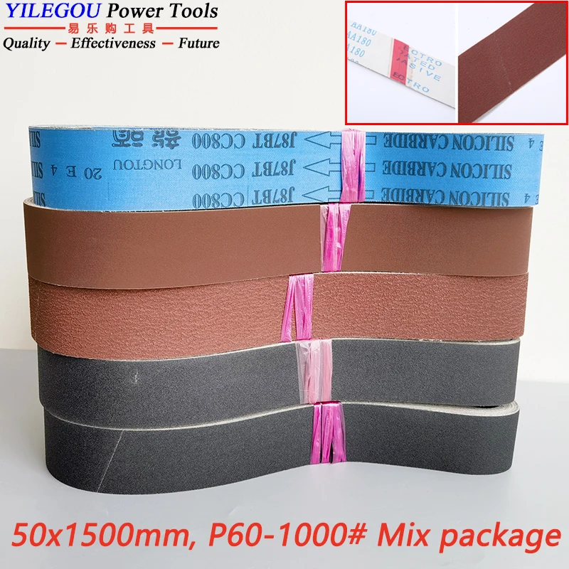 5 Pieces 50 x 1500mm Sanding Belt For Metal. 2" x 59" Silicon Carbide Abrasive Band 1500*50mm. Dry Wet Dual-Use P60-600 Mix Pack
