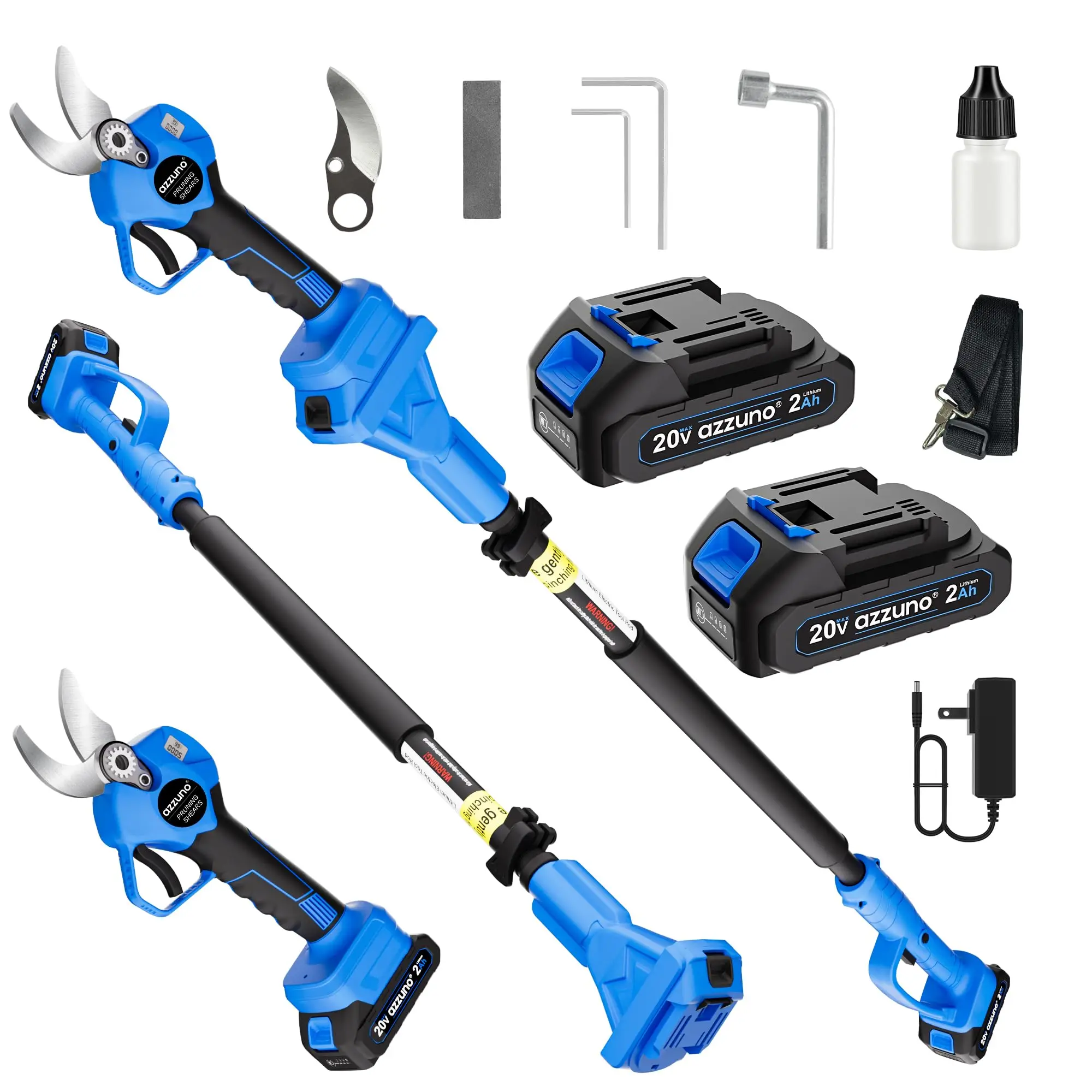 AZZUNO 20V 2-IN-1 Electric Pole Pruning Shears,1.4 Inch Cordless Long Handle Pruner 13ft Reach,Brushless Branch Cutter with LCD