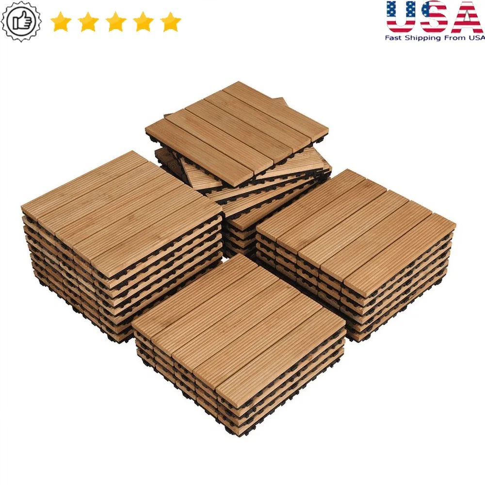 Indoor Outdoor Wood Flooring Tiles 27 Pieces Interlocking Solid Fir Easy Assembly Natural Finish Patio Garden Deck Poolside