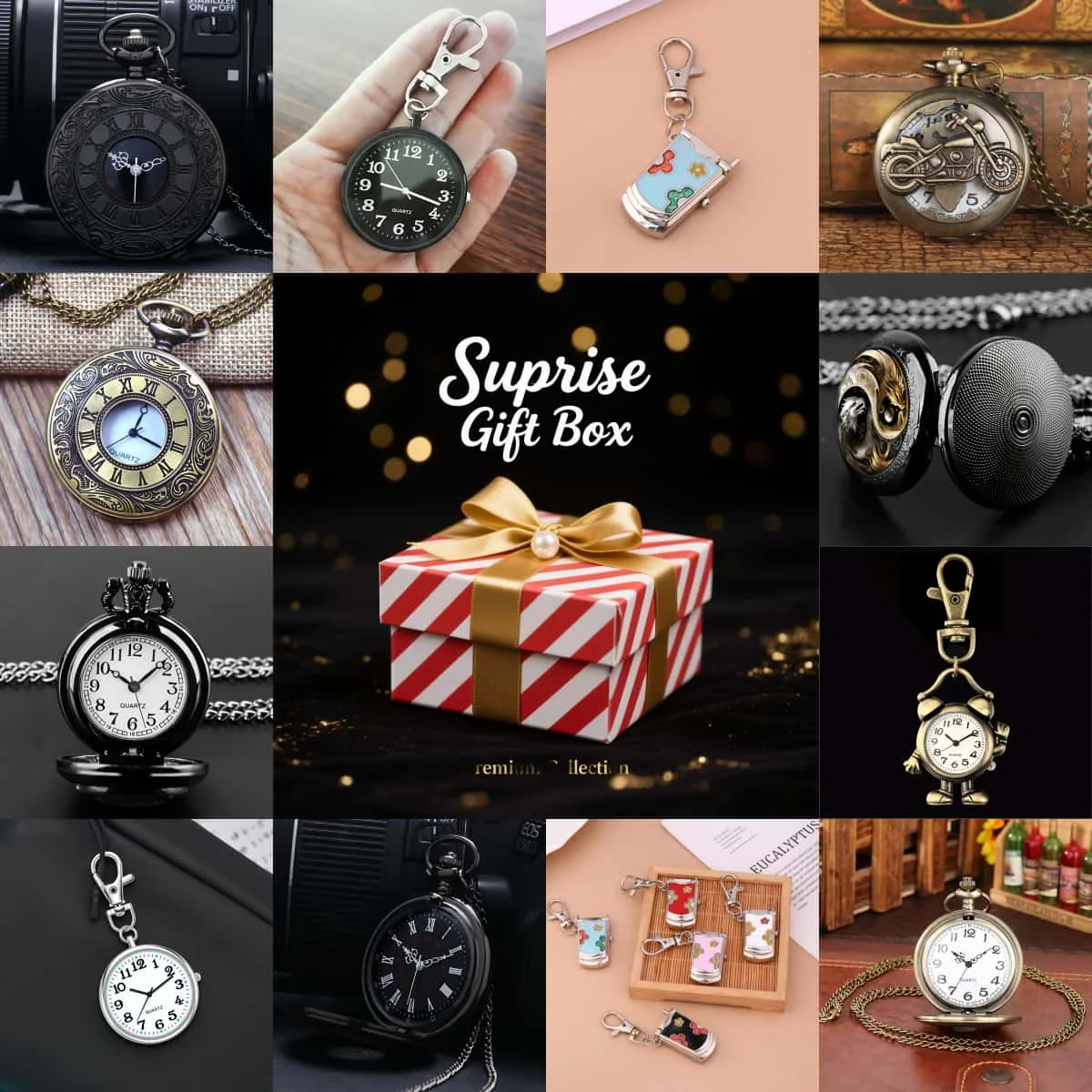 Surprise Mystery Watch Collectible Men's Quartz Pocket Watch Blind Box Festive Random Wristwatches Gift for Friends,Family