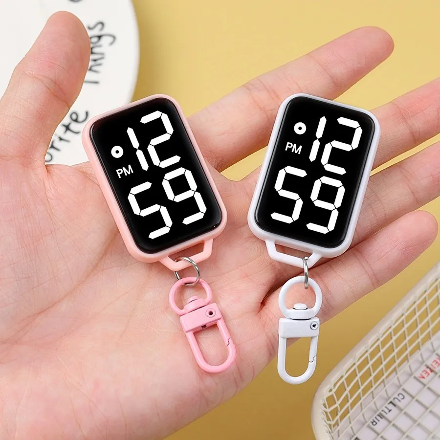 1/4/5 pcs Electronic Pocket Watch LED Keychain Nurse Pocket Watch Digital Watch for Student Backpacks Keys Pendant Timepiece
