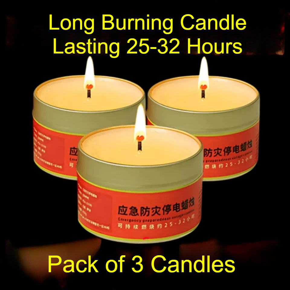Emergency Candle Smokeless and odorless Power Cut Lighting Emergency Windproof Candle for Camping 80g Pack of 3