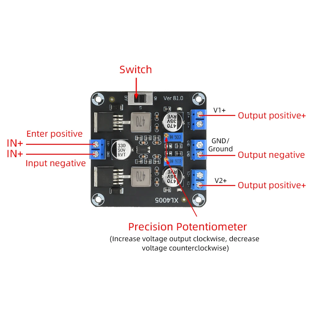 Dual Channel Independent Step Down Board DC-DC 5-32V to 0.8-30V 5A Switching Power Supply Module with Anti reverse Protection