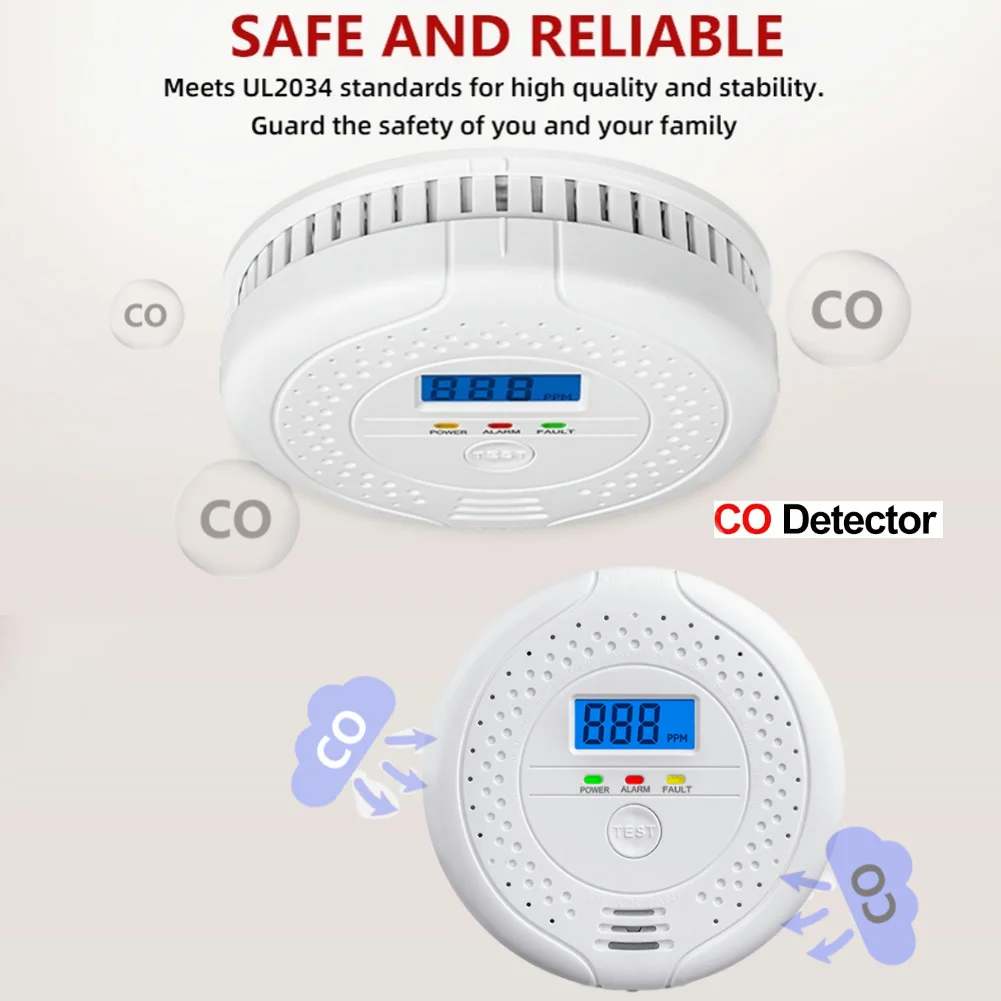 Digital Carbon Monoxide Detector Sound Light Warning Sensor Battery Powered CO Gas Monitor Meter with LED Indicator
