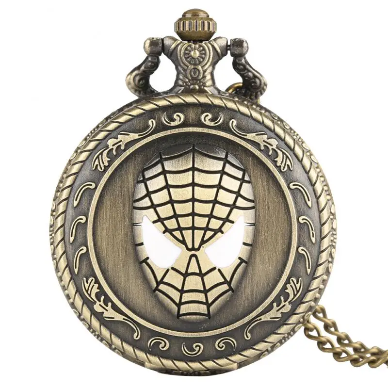 Marvel Bronze Spider Man Sculpture Quartz Pocket Watch Comic Cartoon Necklace Steampunk Pocket Vintage Pocket Watch for Men Fan