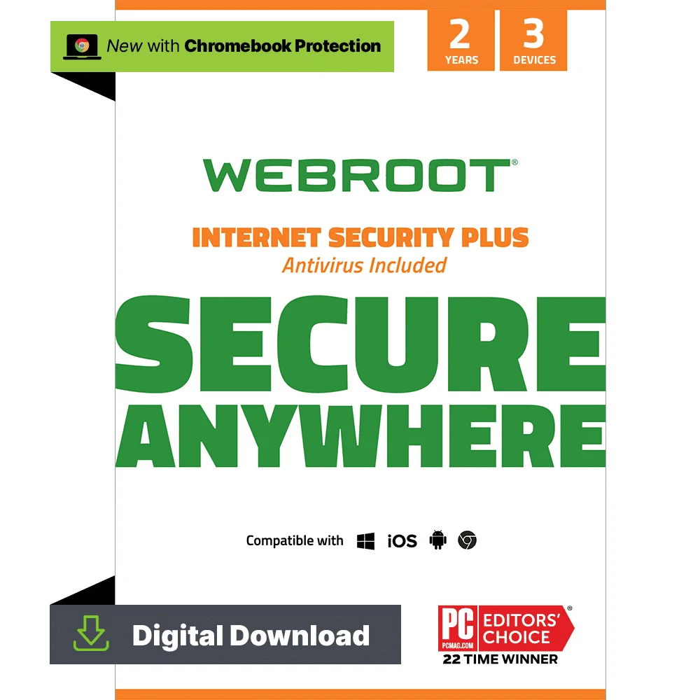 Webroot Internet Security Plus with Antivirus Protection for 3 Devices, 2-Year Subscription-
