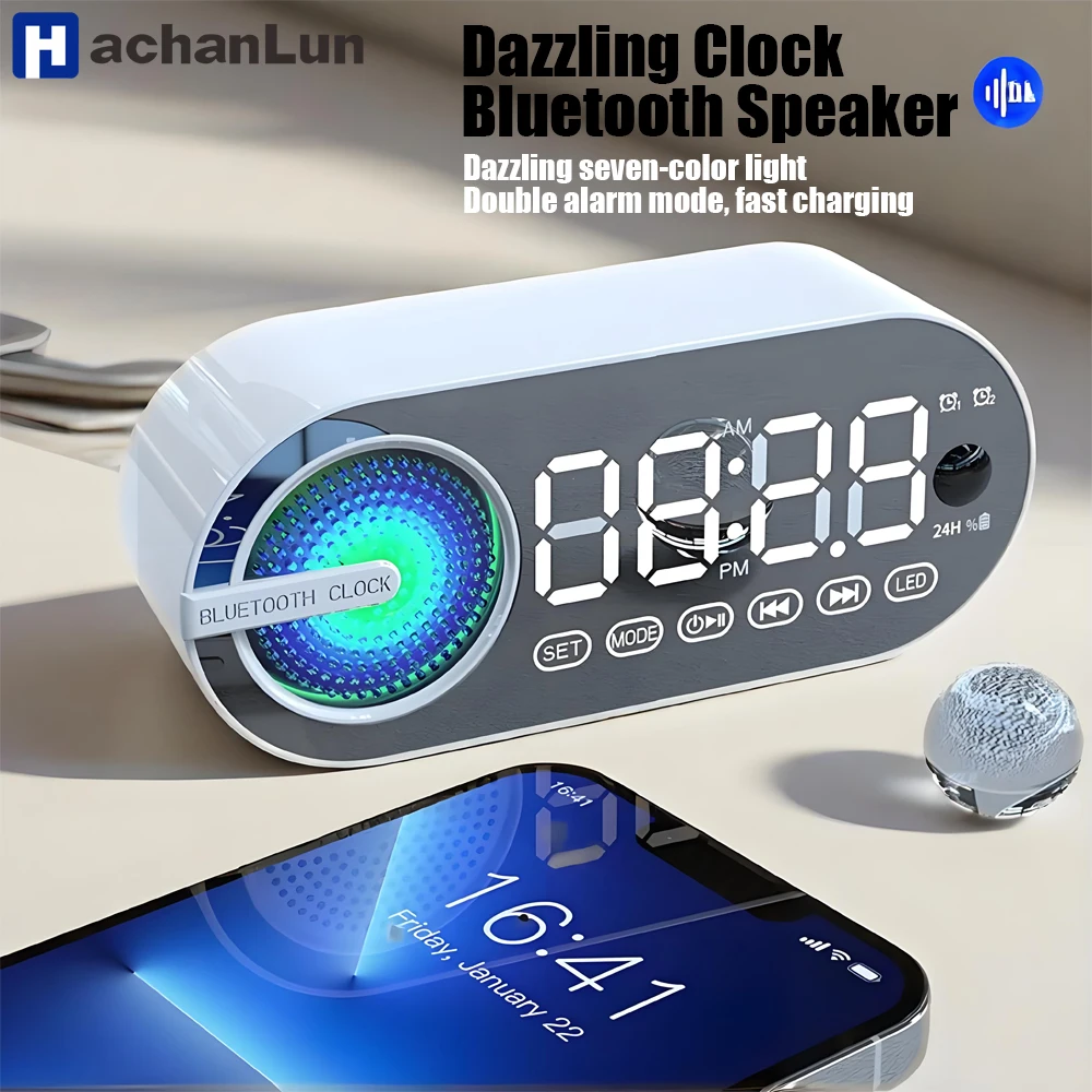 Bluetooth Quiet Wireless Speaker Alarm Clock RGB TWS USB LED Mirror Digital Clock FM Large Display Living Room Office Decoration
