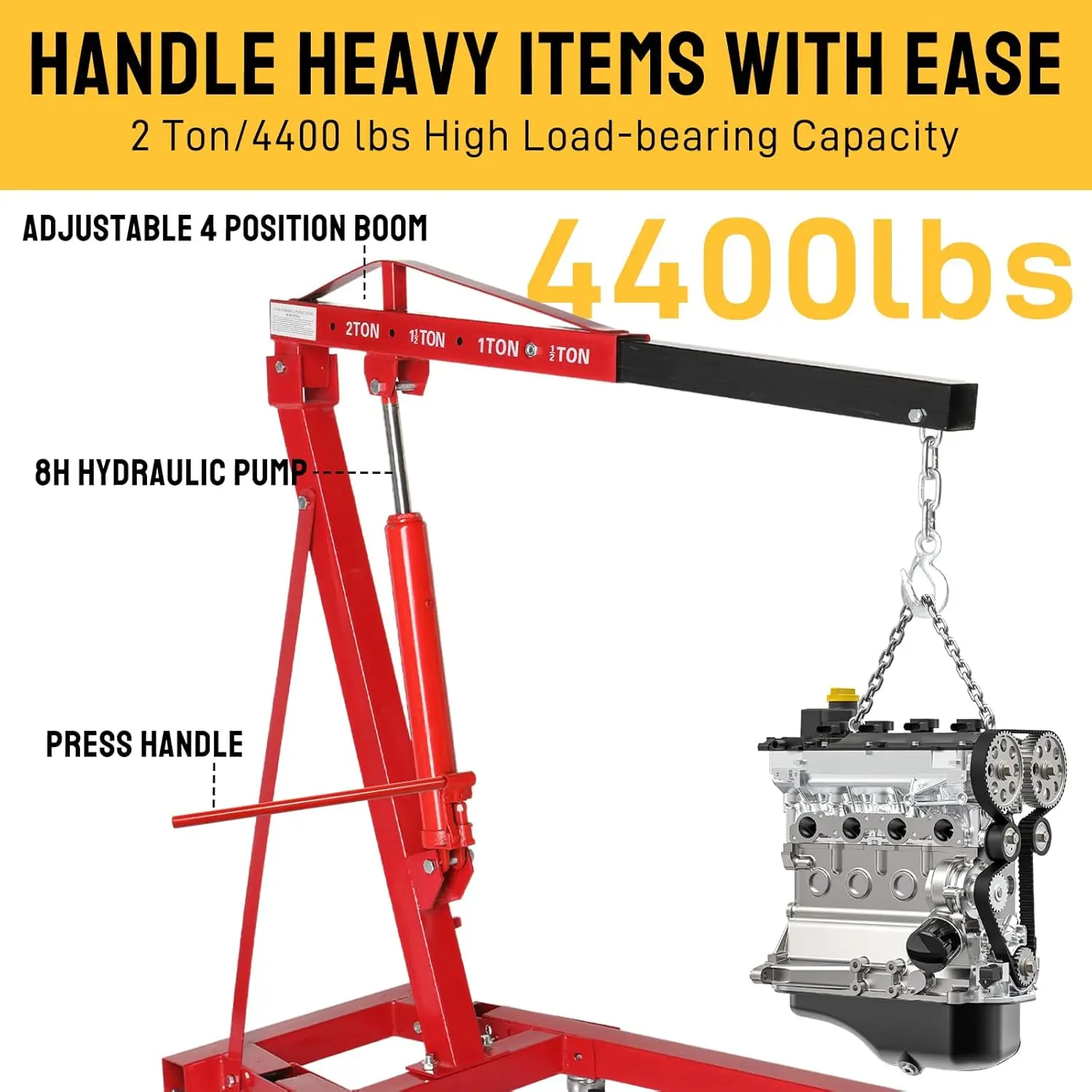 2 Ton Folding Hydraulic Engine Crane with Telescopic Boom and Outriggers and Hook, 4400 lbs Engine Hoist Workshop Crane·Hot Sale