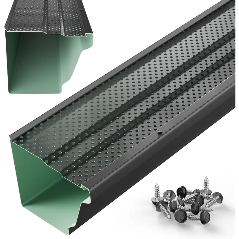 Leaf Protection, Domestic Aluminum Gutter Covers 6 Inch (100 Feet, Black)