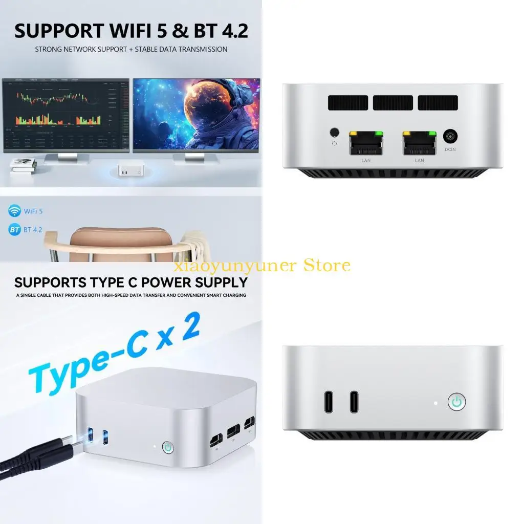 P9JB Space Saving Mini Desktop Computer N150 12GB Memory 256GB SSDs 4K Two Monitors Support Silents Fan Advanced Cooling