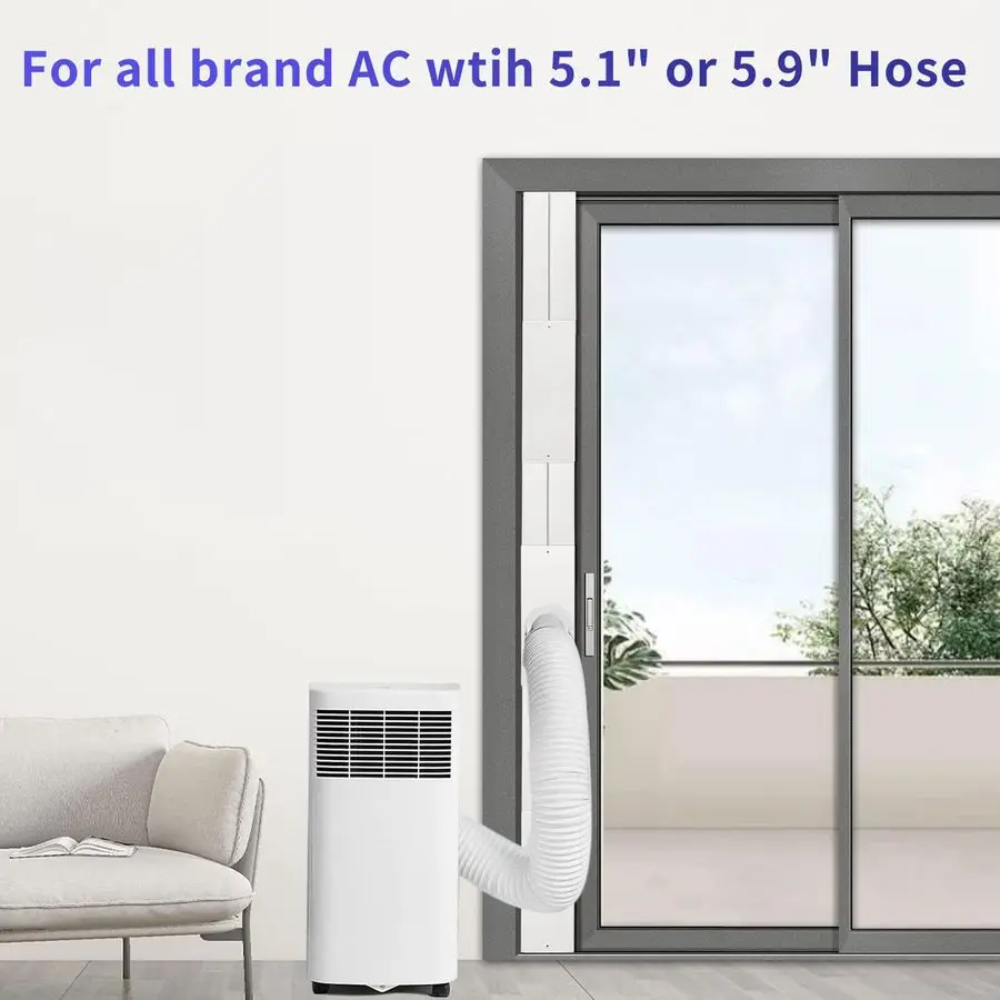 Portable Air Conditioner Sliding Door AC Vent Kit, Universal Adjustable PVC Balcony Seal Kit Plates Up to 90 Inches, for 5.1 and