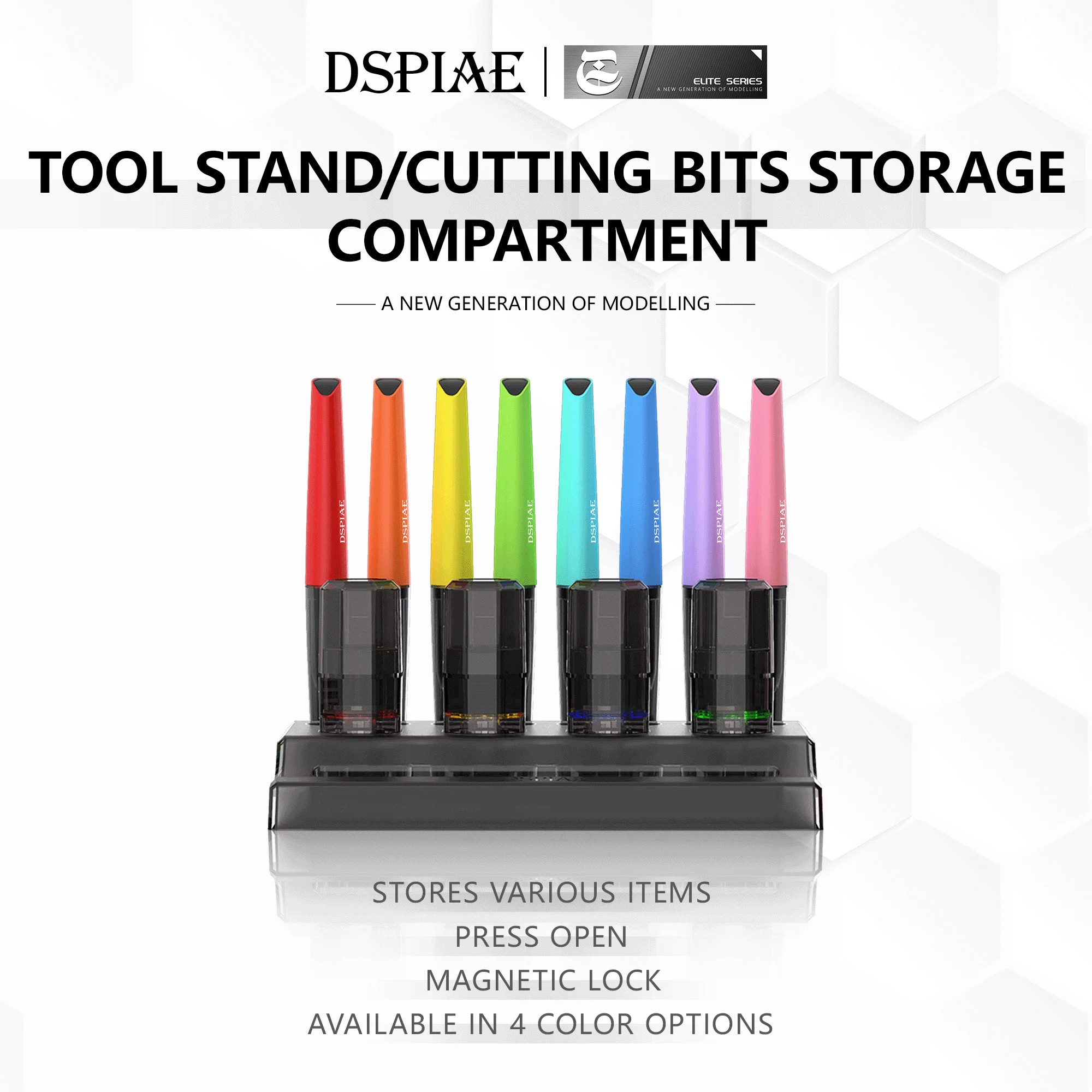 DSPIAE PT-PR PT-R Tool Storage Bin Stand Cutting Bits Organizer Compartment Red Yellow Green Blue for Hand Tools
