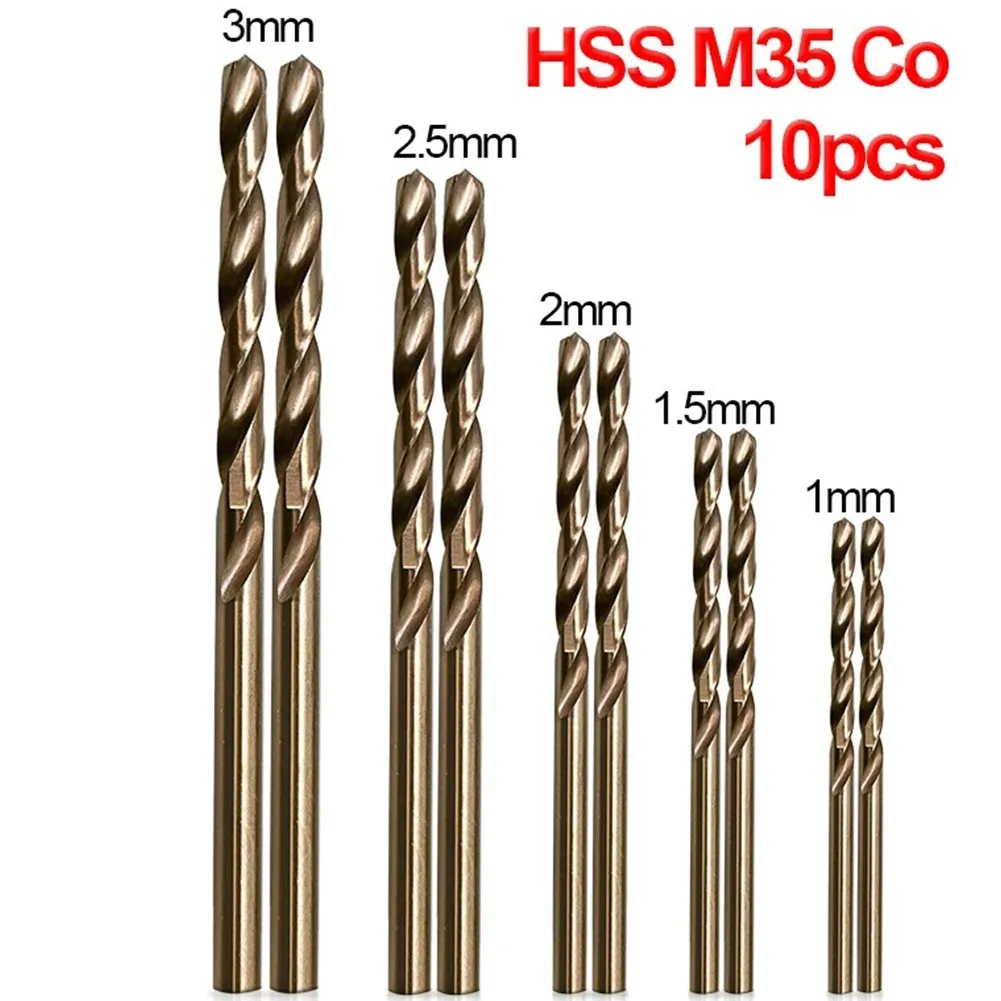 10pcs M35 Cobalt Coated Twist Drill Bit Set HSS Cobalt Drill Bit 1mm-3mm Stainless Steel Wood/Metal Hole Cutter Power Tools