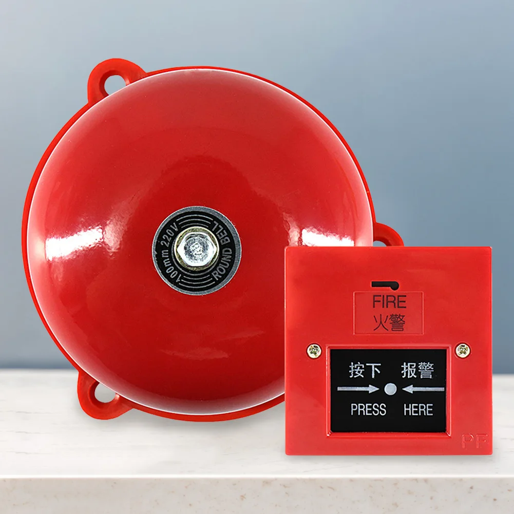 4 Inch Manual Call Point Fire Alarm Resettable Pull Station Metal Fire Control AC 220V Internal Strike Alarm Bell 100db