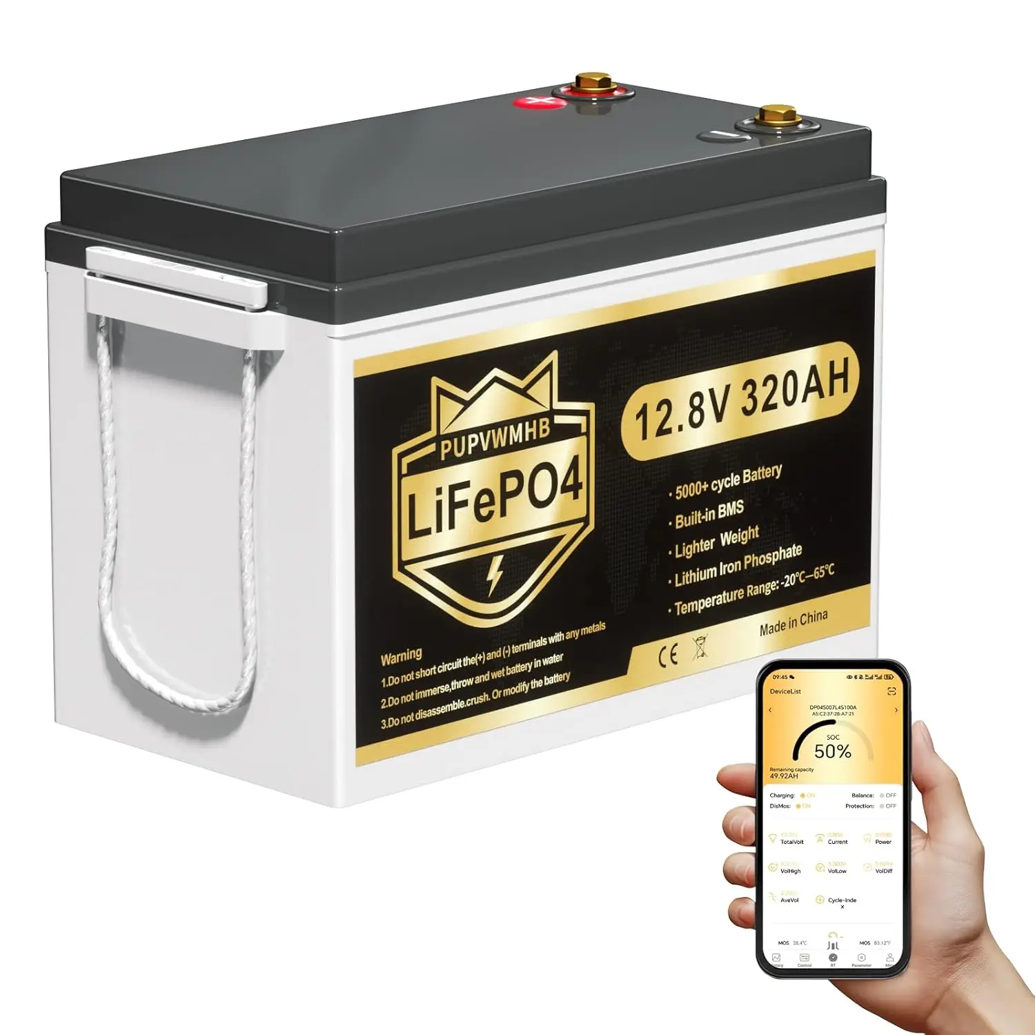 12V 320Ah Lithium LiFePO4 Battery, Built-in Smart 200A BMS, Up to 15000 Cycles, 4096Wh-Higher Energy Density,, Customized