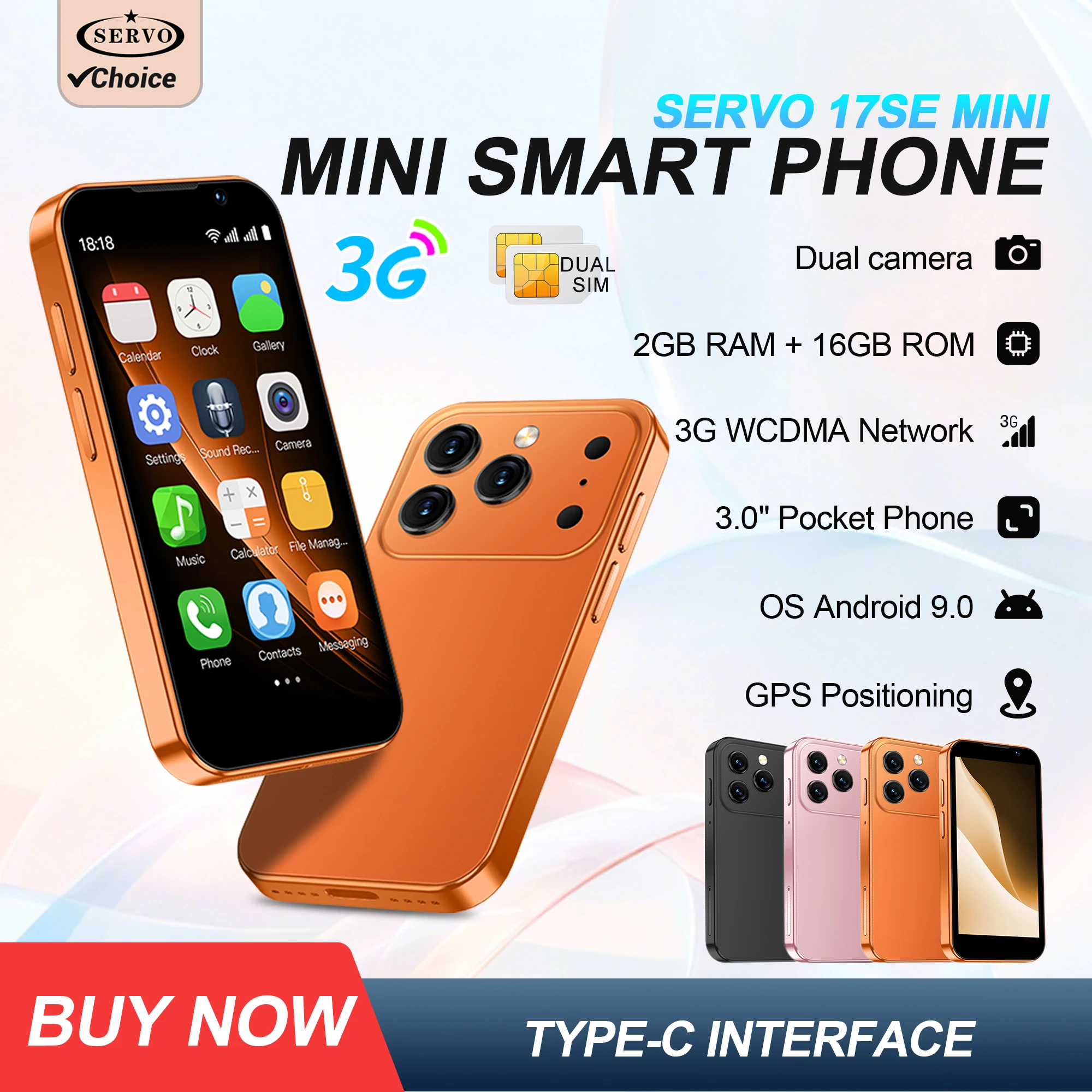 2026 SERVO 17SE Mini Smartphone 3.0 Inches Display Android 9.0 Dual SIM Standby 3G Network Cheap Mobile Phones 2GB RAM 16GB ROM