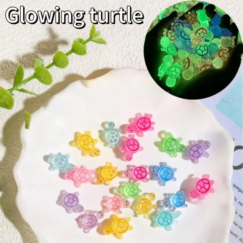 Mixed Mini Glowing Turtle Resin Miniature 3D Cartoon Dopamine Colored Resin Art Decorations DIY Phone Case Desktop Crafts