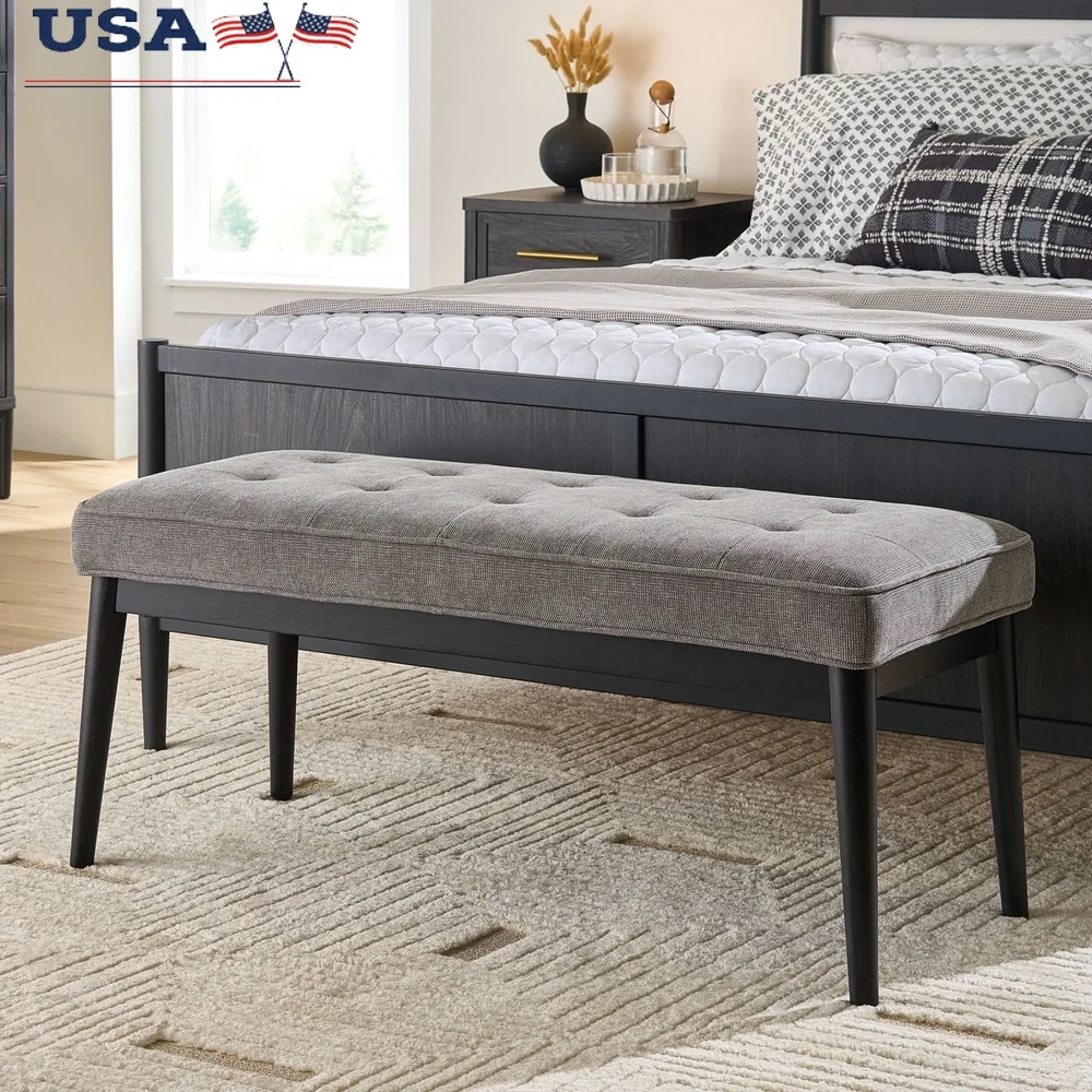 Upholstered Accent Bench Indoor Furniture Cushioned Seat Modern Design High Quality Fabric Wood Frame Easy Assembly