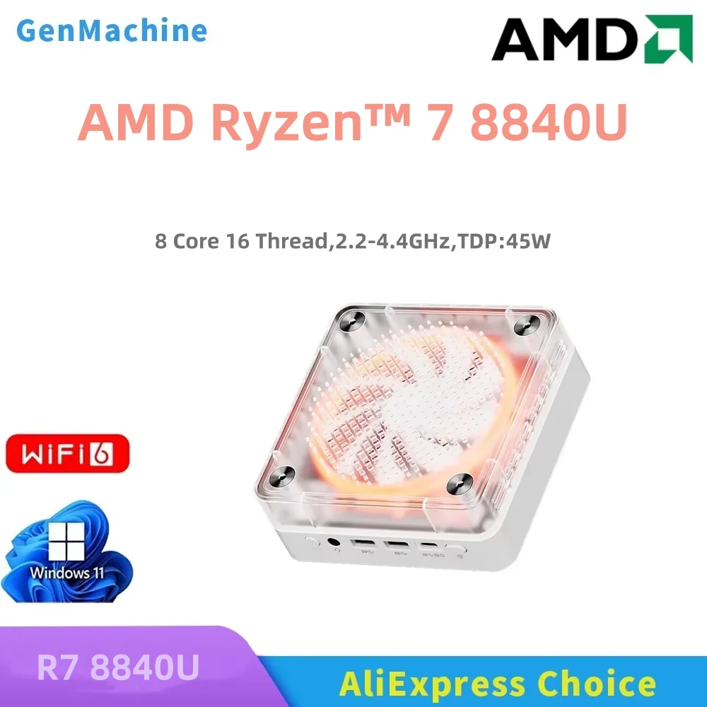Genmachine AMD Ryzen 6600H 8840U 7940HS ES Mini PC Windows 11 Ryzen WiFi 6 Gaming PC 8Cores 16Threads DDR5 4800MHz Ram Display