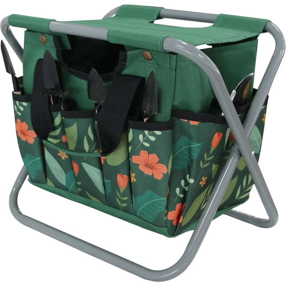Foldable Garden Stool with Detachable Tote Bag, Multifunctional Seat for Gardening Camping Fishing Outdoor Activities