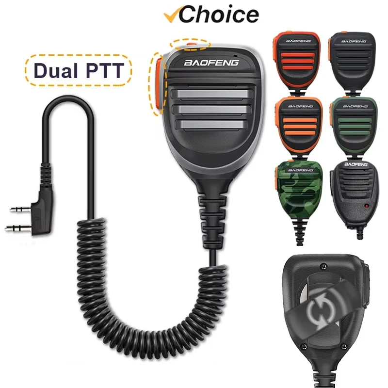 2 Pin K Type Dual PTT Hand Tactical Mic Ham Radio Microfono Walkie Talkie Speaker Microphone For Baofeng Quansheng Walkie-Talkie