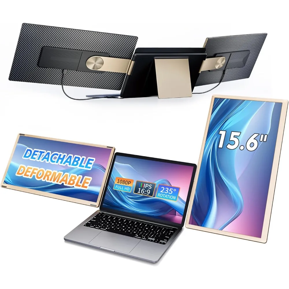 Triple Laptop Screen Extender, FHD 1080P IPS Laptop Monitor Extender, Detachable Screen Travel Monitor Laptops