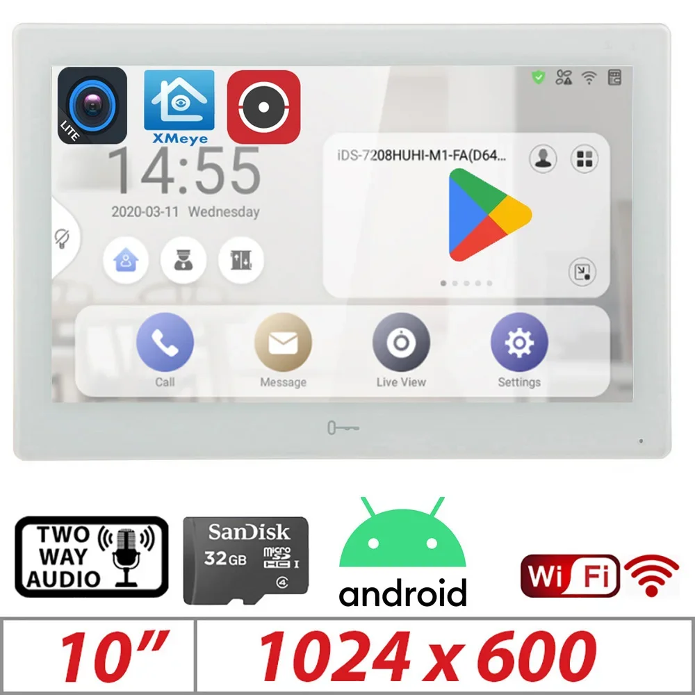 Mutil language HikVision 10.1" Android TFT LCD IP-Monitor DS-KH9510-WTE1 WIFI POE All-in-one Indoor Station intercom systems