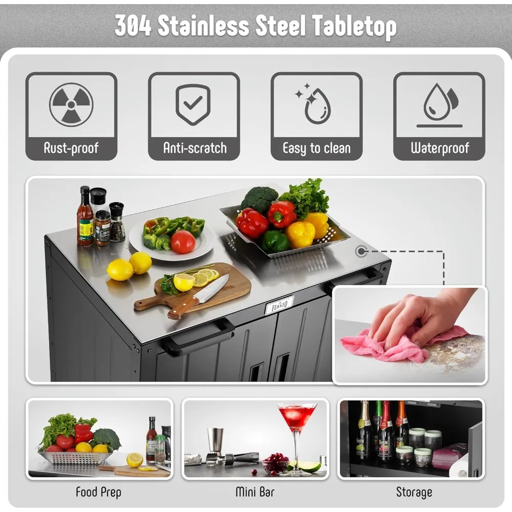 Grill Table, Outdoor Bar Cart Grill Cart with Storage Cabinet,Modular Outdoor Kitchen Island