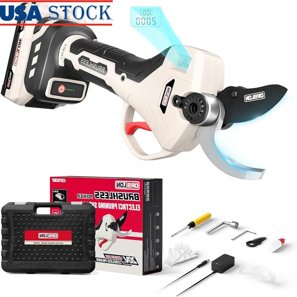 Cordless Electric Pruning Shears Brushless Motor SK5 Blades LCD Display Ergonomic Handle Smart Battery Life Fast Cutting Pruner