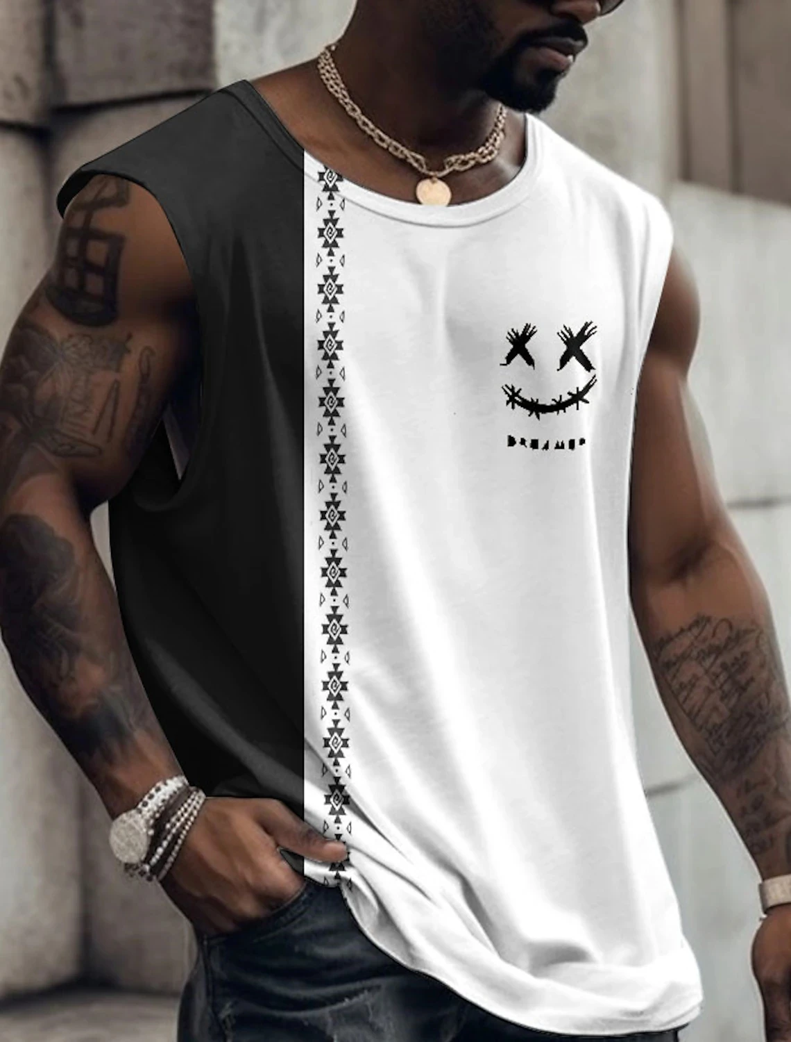 Men's Crew Neck Vest Side Totem 3D Printed Outdoor Street Sleeveless Printed Clothing Sports Casual Plus Men's Sports Vest