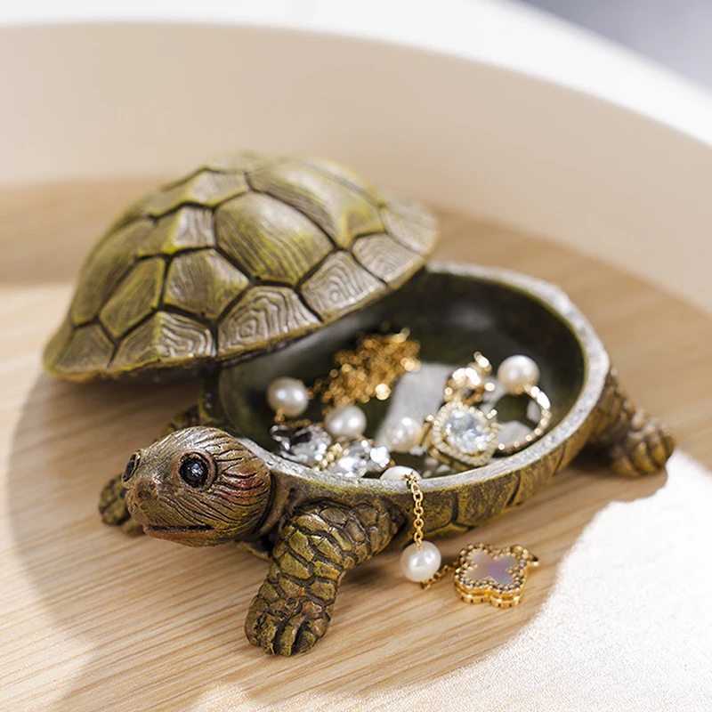 Turtle Jewelry Box Necklace Earrings Bracelets Ring Storage Box Home Decor Holder Turtle Figurine Resin Crafts Home Decorations
