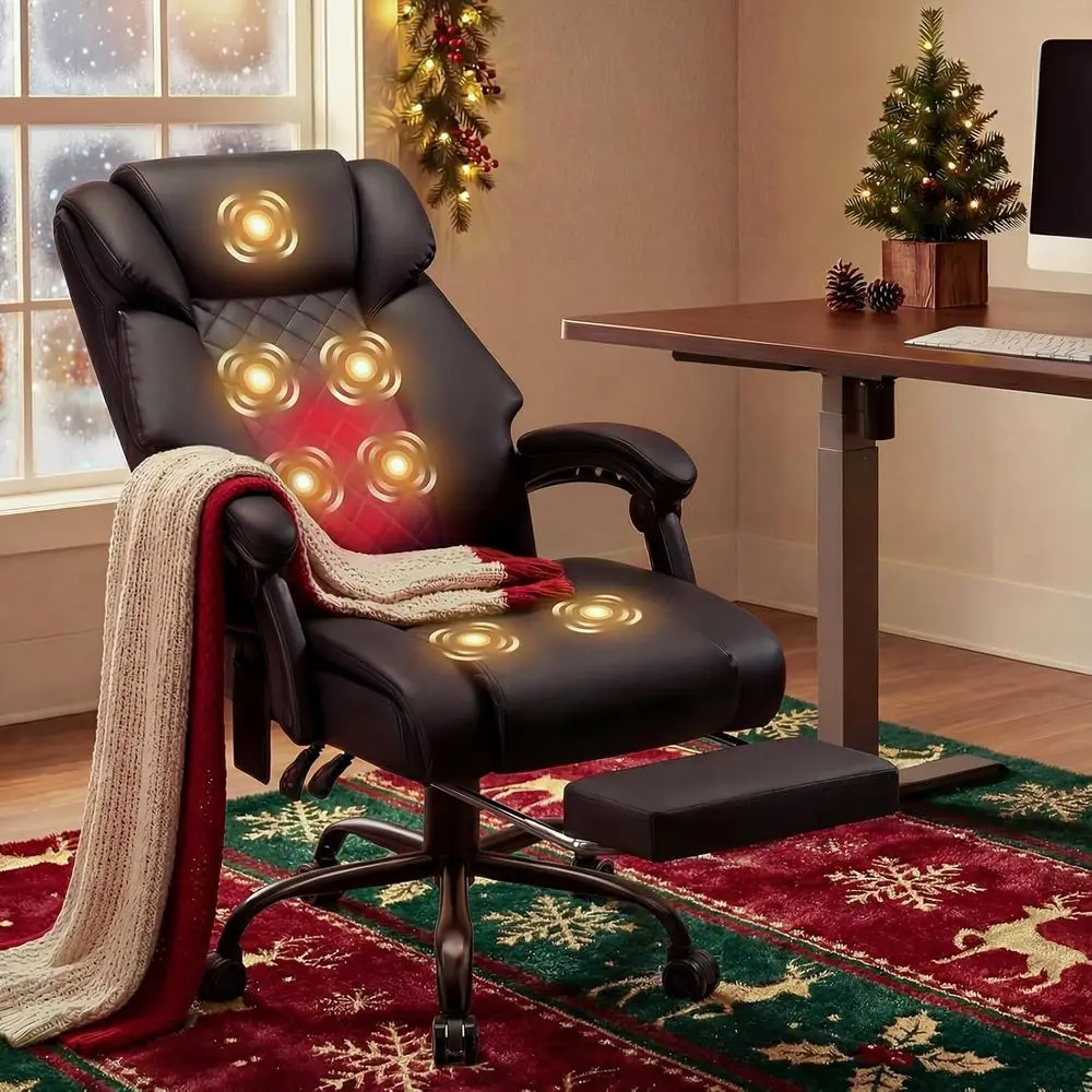 Massage Office Chair with Heat 7 Points Vibration Ergonomic Executive Office Chair with Footrest Reclining High Back Home Office