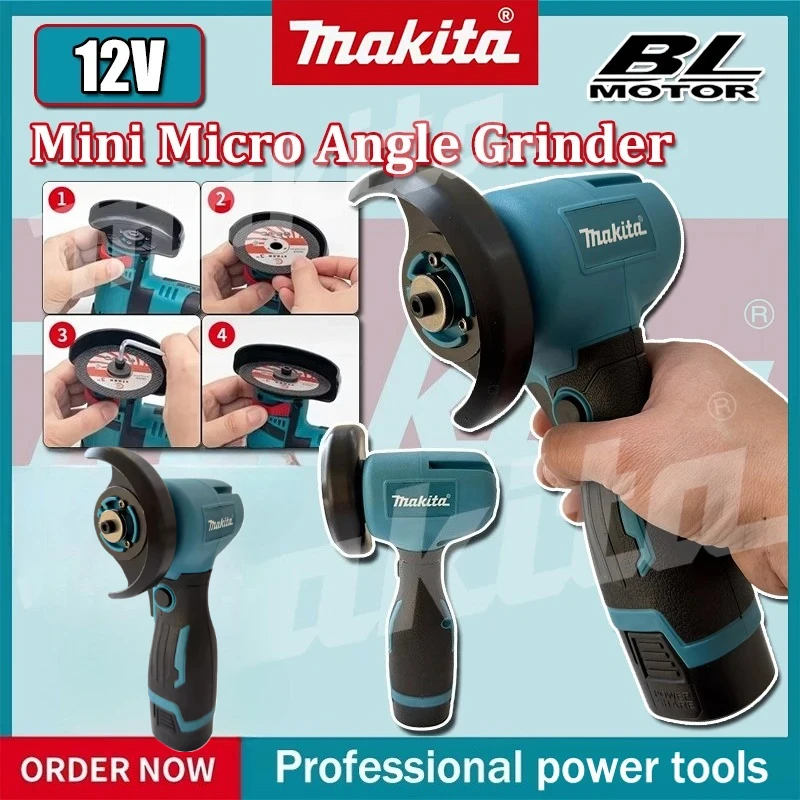 Makita Portable Compact Polishing Machine Cutting DIY Home Power Tool for Metal Wood Cordless Electric Angle Grinder 12V