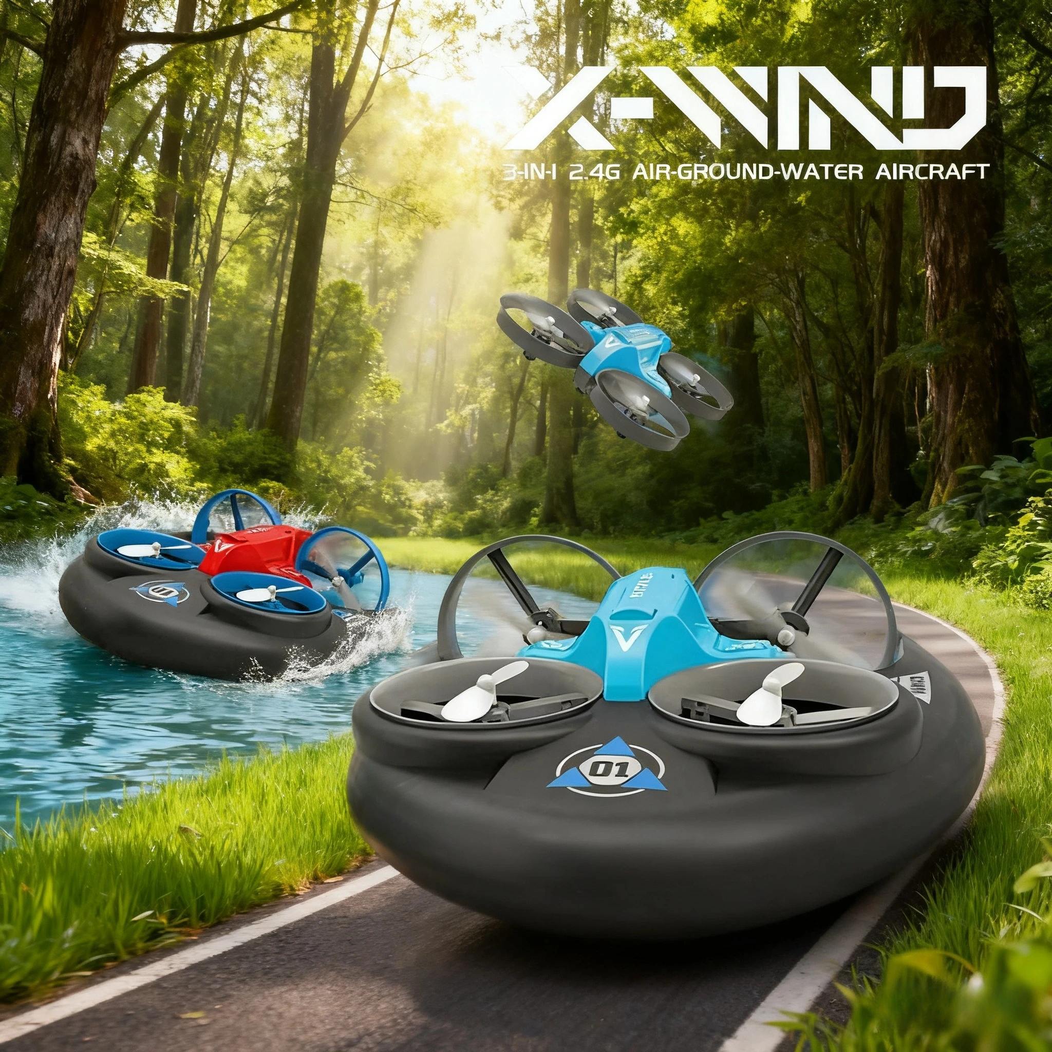 2.4G Rc Water Land and Air Four Axis Flying Hovercraft Remote Control Vehicle 3-in-1 Rc Mini Drone Children Toy Gift