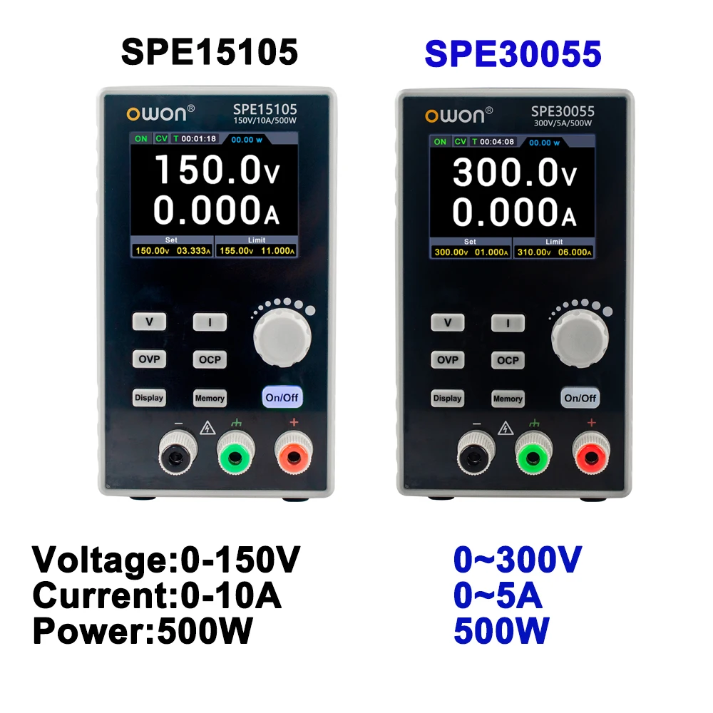 OWON 500W DC Power Supply SPE15105 SPE30055 150V/300V 10A/5A OVC OVP OTP USB/RS232/RS485/LAN 2.8-inch LCD DC Regulated Power