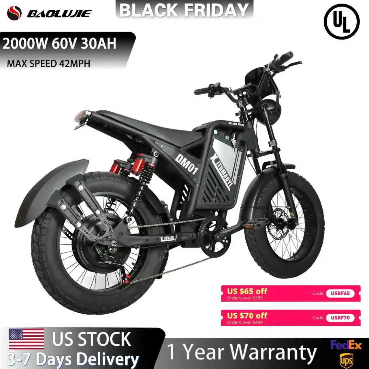 Motor Electric Bicycle 60V 30AH Battery Max Speed 42 MPH Electric Bike 20*40 Inch Fat Tire E-Bike Electric Motorcycle for Adult