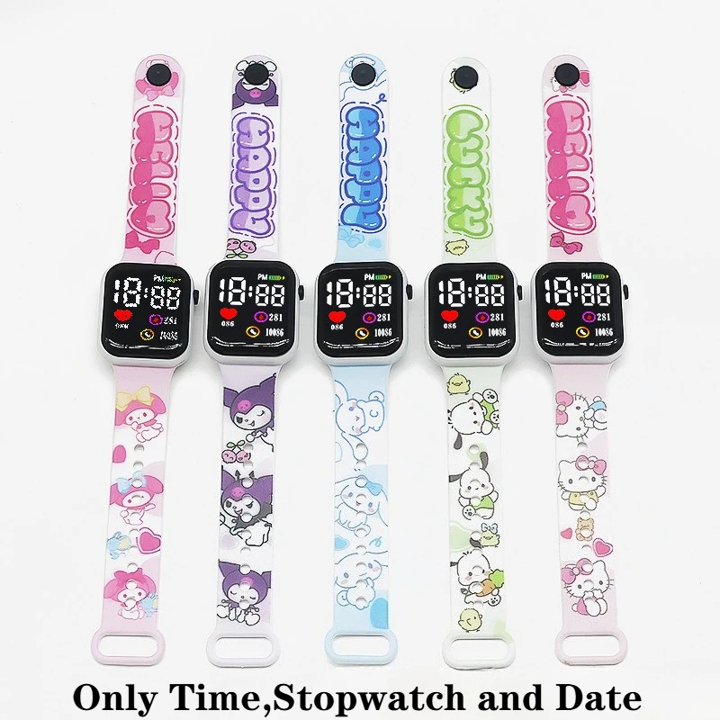 Hello Kitty Girls Watch Sanrio Kids Watches Boys New Style Cartoon Printed LED Digital Wristwatch Fashionable Square Wrist Watch