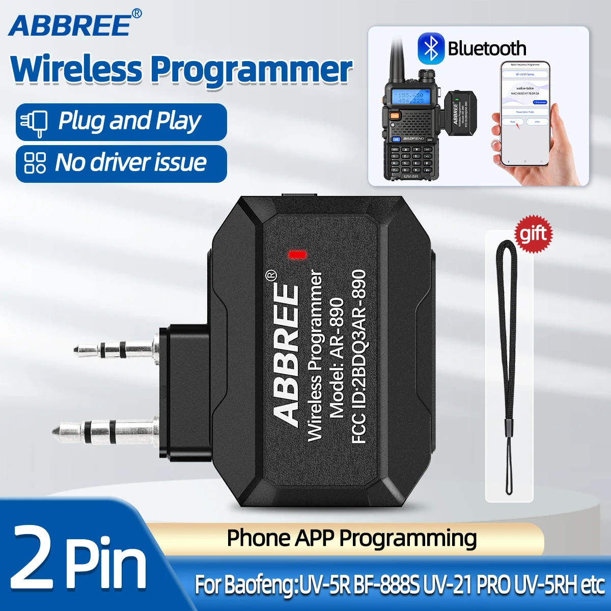 ABBREE Bluetooth Wireless Programmer for Walkie Talkie Plug & Play No Driver Issue Phone for UV5R BF888S Quansheng UVK5
