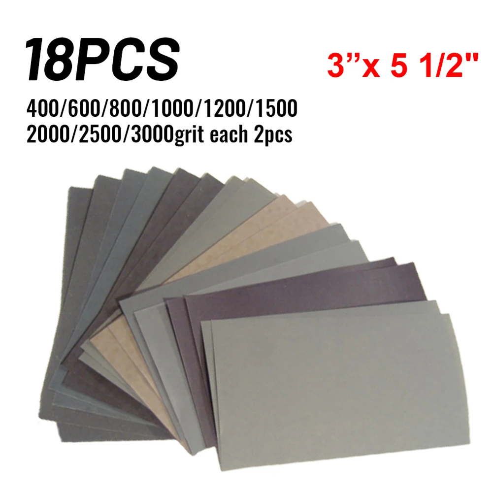18pc Sandpaper 400-3000grit Sand Paper Water/Dry Sanding Paper Abrasive Tool For Wood Sanding Metal Polishing Sheet Sanding Tool