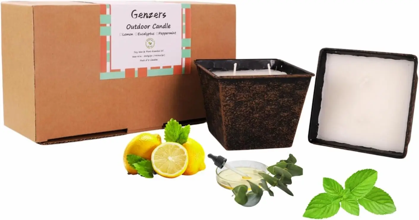 Outdoor Candles 2 Pack,Camping Candle Bucket for Backyard Repel Mosquitos,Lemon Eucalyptus Peppermint Scented Candle Burn 31 Hrs