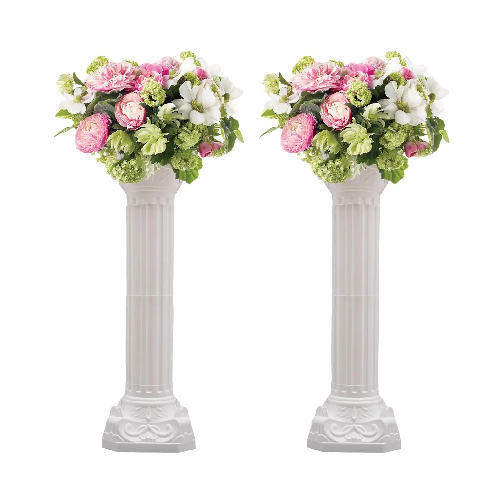 2Pcs Wedding Roman Column Pillars Set, White Roman Columns for Wedding, Plastic Roman Pillars Decorative, Hollow Column Flower Stand