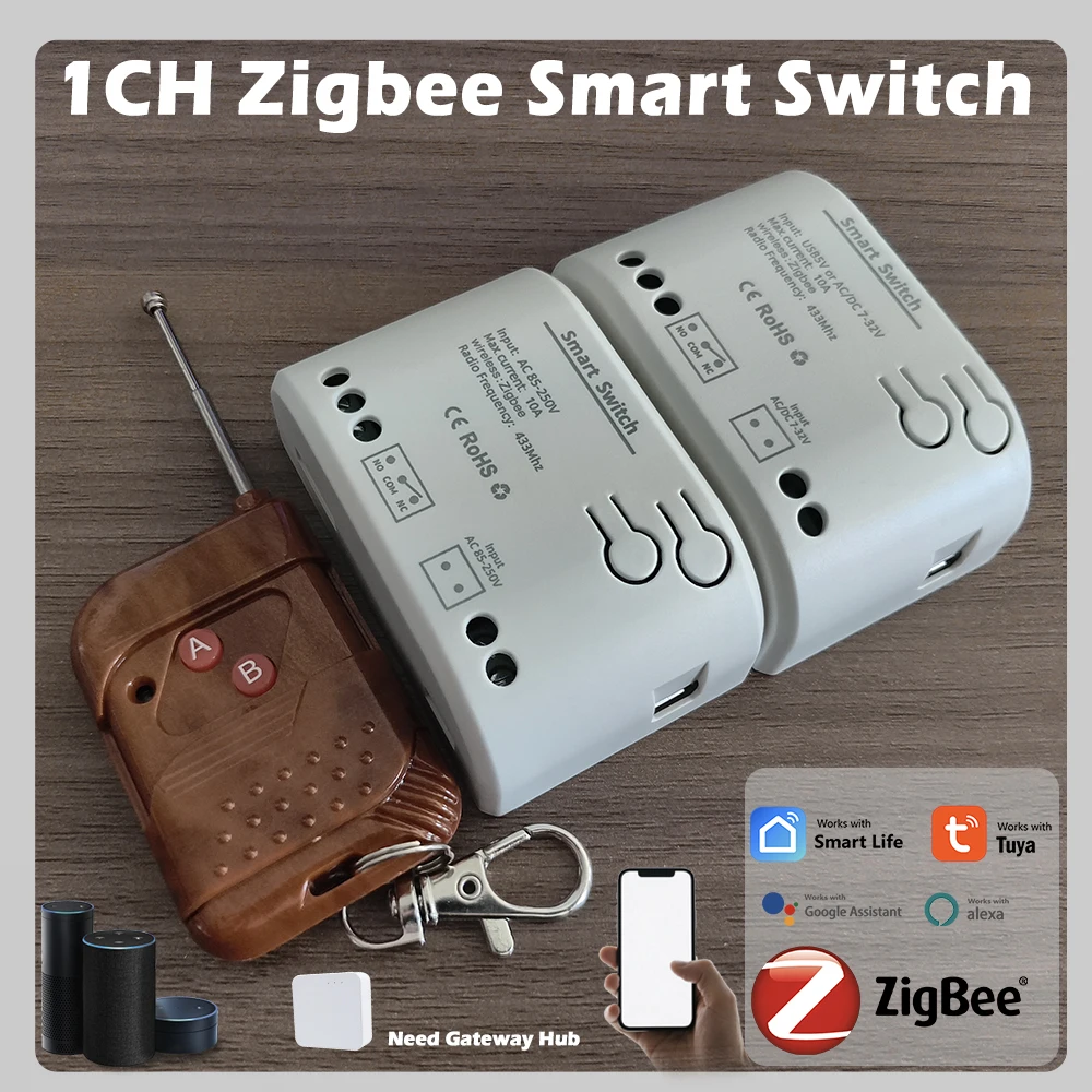 Zigbee Smart 1 way Controller Remote Control Switch Garage One Relay Module with RF433 Intelligent Circuit breaker Timer Alexa