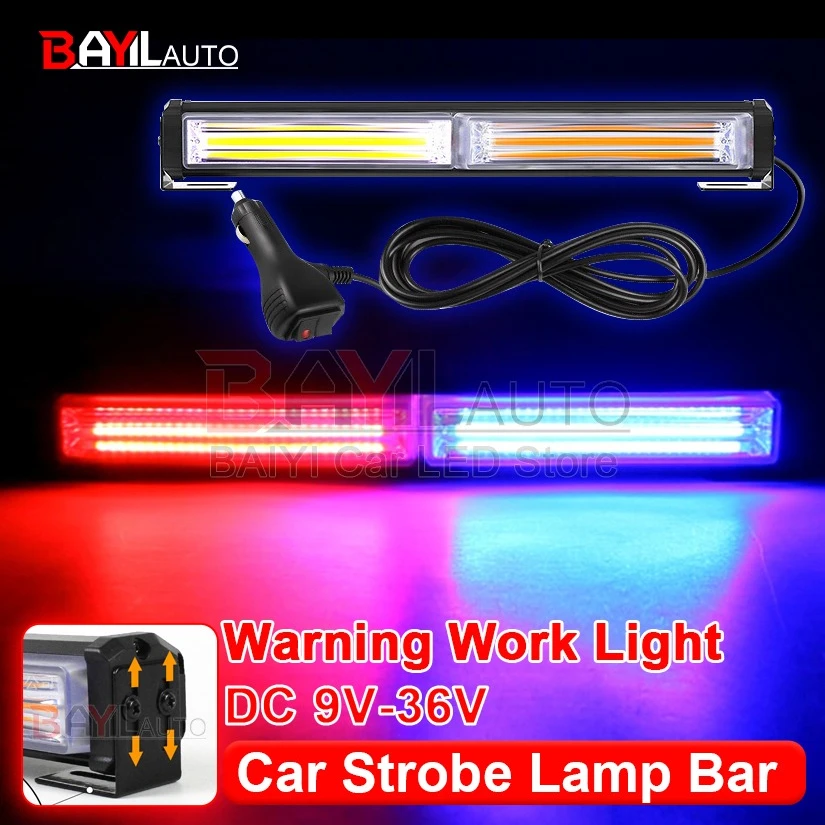 30cm Vehicle Warning LED Strobe Light Bar, Traffic Emergency Flashing, COB Light Bars Front Windshield for 9V-30V Car 24V Truck