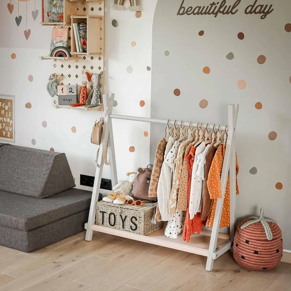 Style Clothing with Storage, Clothing from solid wood, Children wardrobe, Wood clothing Wood clothes rack (Grey)