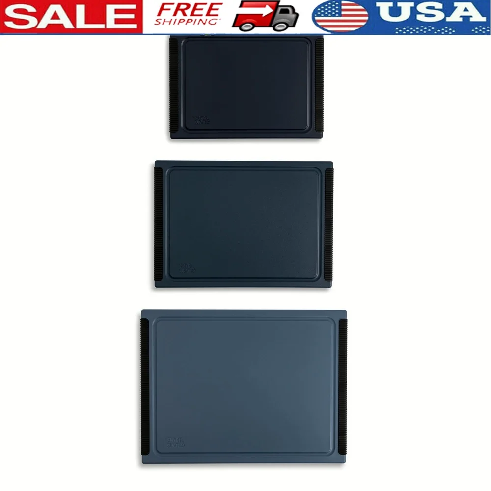 3 Piece Poly Cutting Board Set Juice Wells Non Slip Grip Blade Friendly Dual Sided Kitchen Essentials