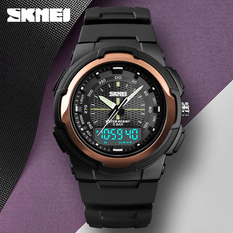 SKMEI Outdoor Back Light Dual Time Display Sports Watch Men Military Stopwatch Date Week 5bar Waterproof  Electronics Wristwatch