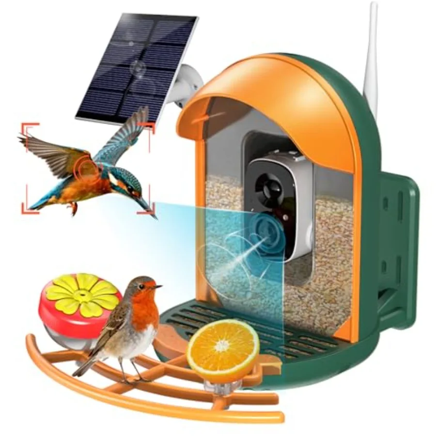 Smart Bird Feeder with Camera Solar Powered Wireless Birds 2K HD Camera with APP Control Night Vision Motion Detection Alerts I
