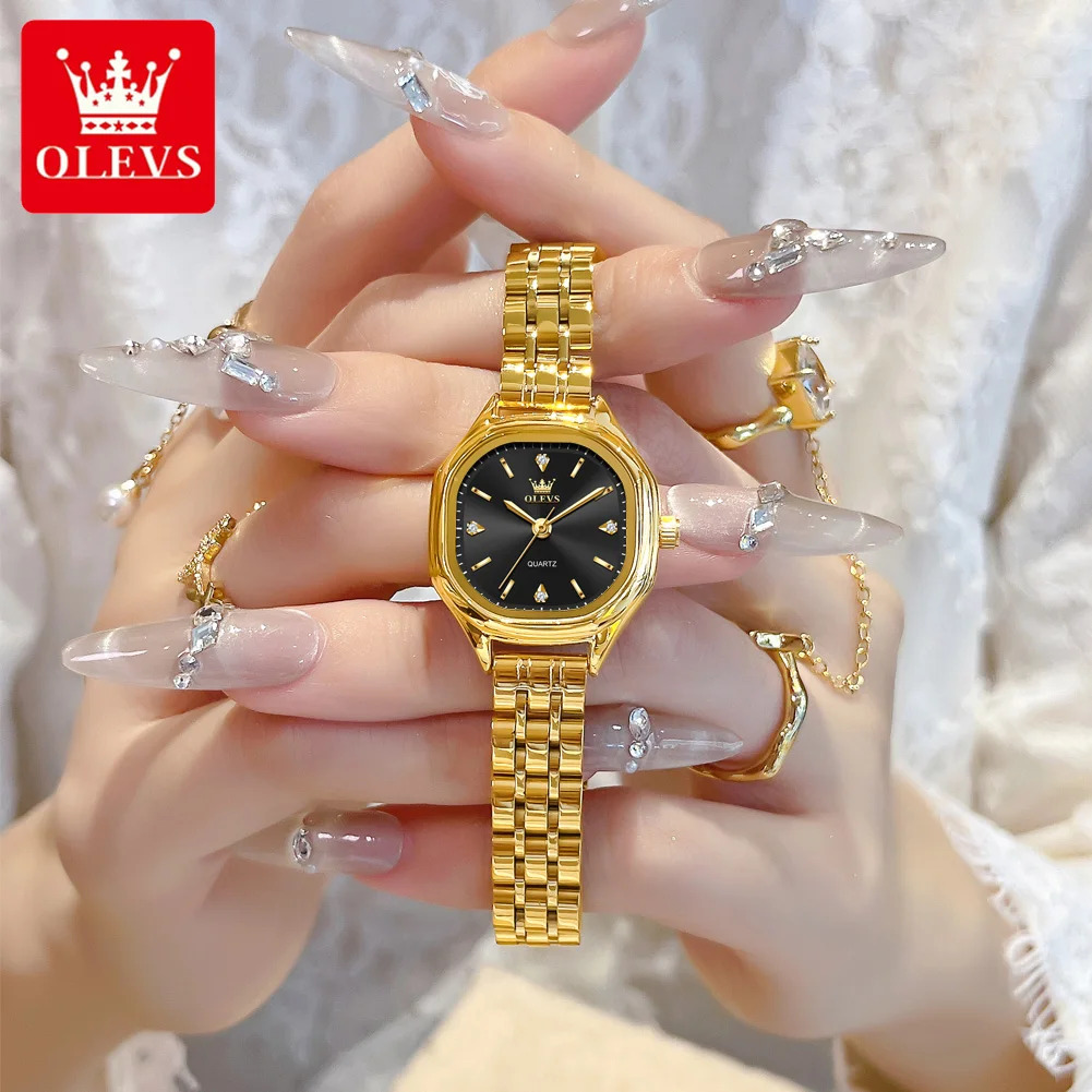 OLEVS 5888 Ladies Watches Gold Original Elegant Fashion Square Quartz Watch Waterproof Watches For Man Gifts Box Reloj